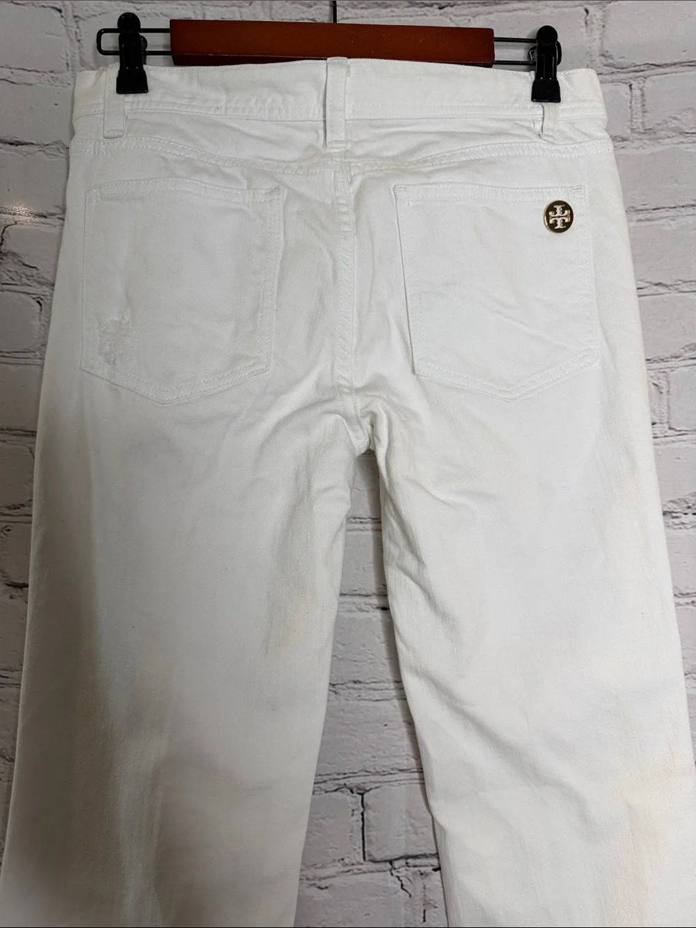 Tory Burch White Distressed Bootcut Jeans Size 27 Excellent Condition